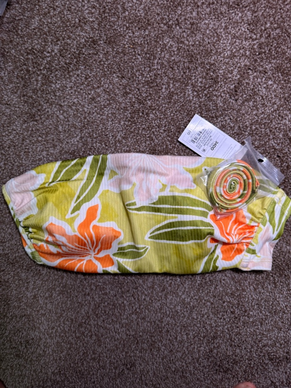 Shade & Shore Tropical Floral Bandeau Swim Top in Lime, Orange, White